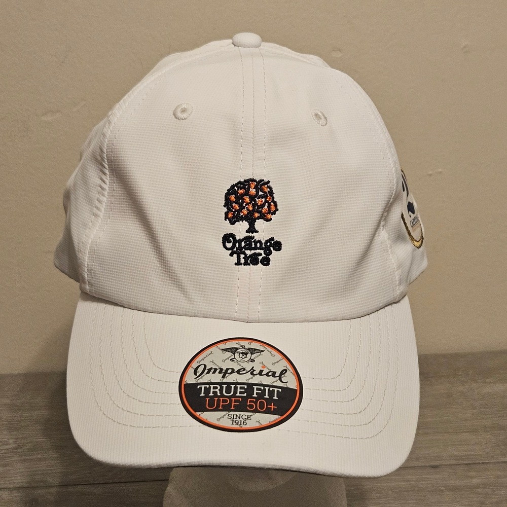 Imperial True Fit UPF 50+ White Performance Hat Orange Tree Logo OSFA